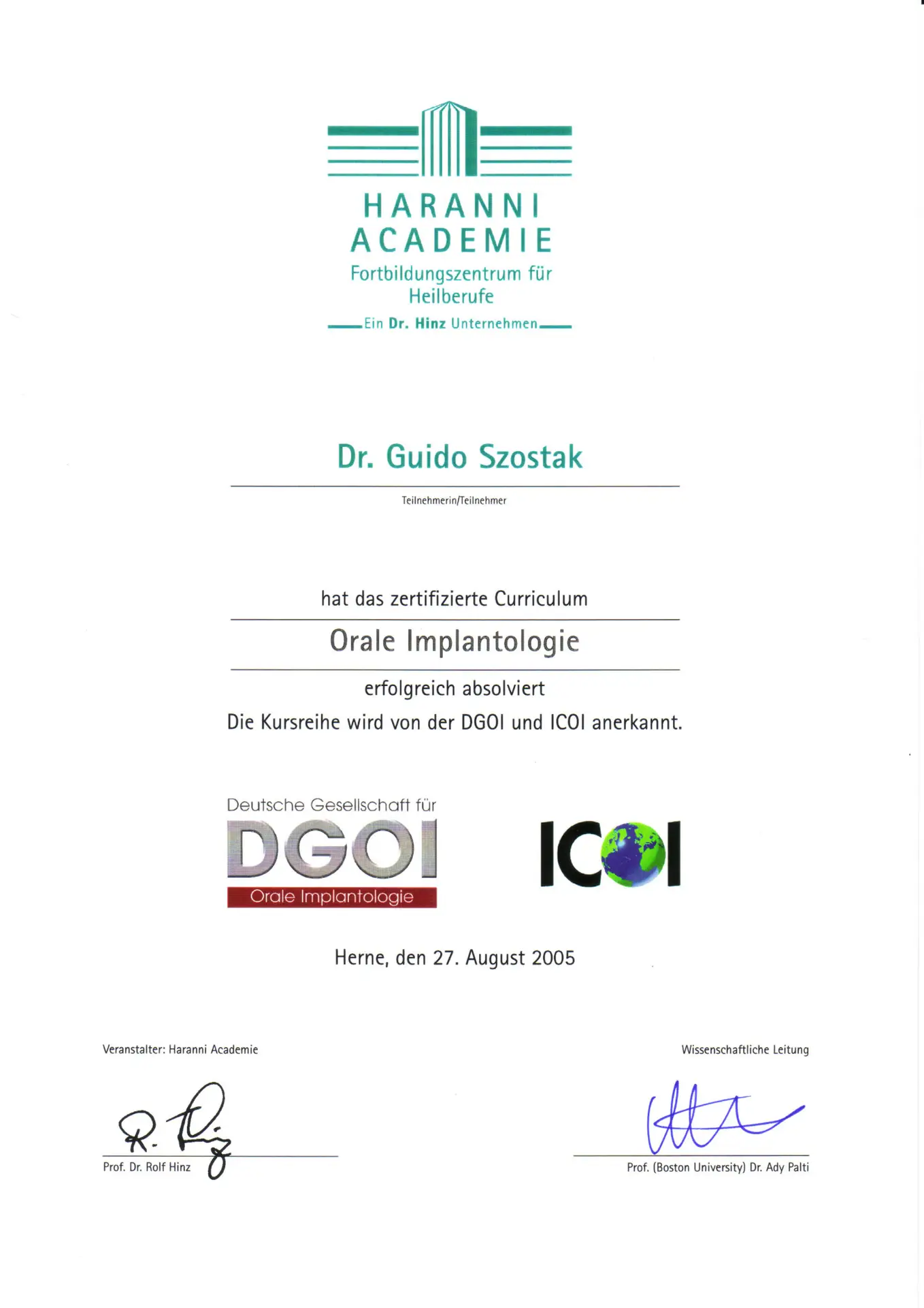 Curriculum Orale Implantologie
